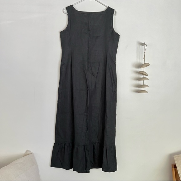 Ann Taylor Loft black linen maxi sleeveless button front ruffle hem dress 10 - Picture 9 of 9